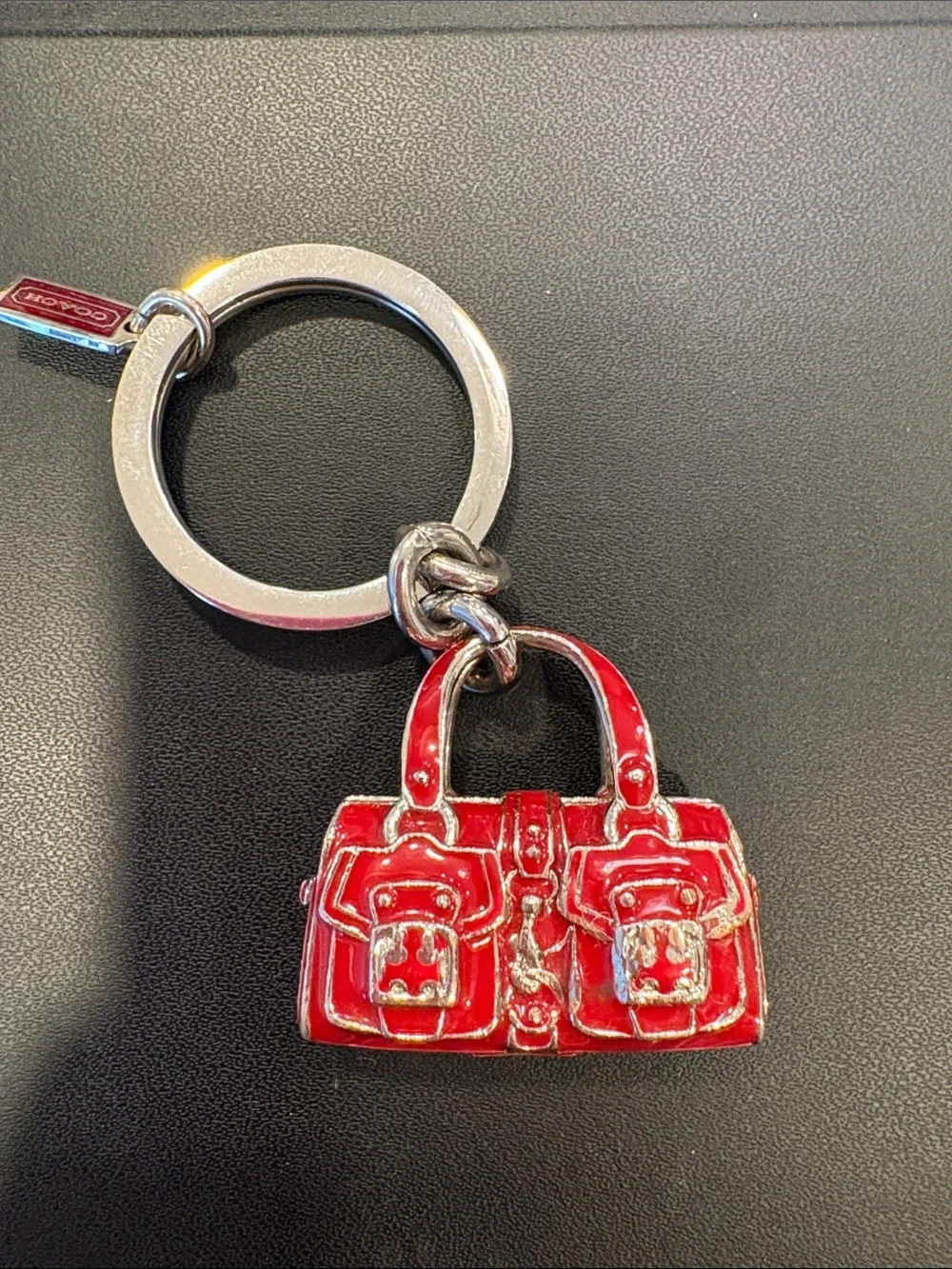 Coach Red Enamel Handbag Keychain